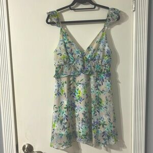 Embrace Floral Ruffle Grey Blue Mini Dress